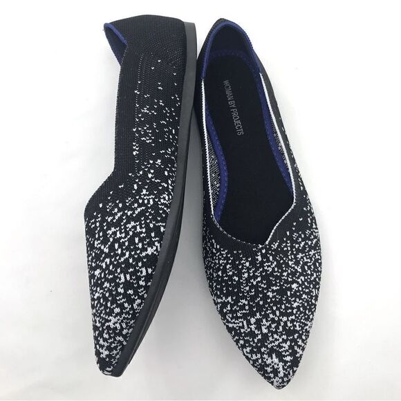 Woman by Projects Black and White Flecked Pattern Soft Knit Pointed Flats- NEW - Picture 4 of 14